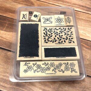 2006 STAMPIN' UP! SHADES OF NATURE WOOD MOUNT RUBBER STAMP SET OF 9 FLORAL LEAF